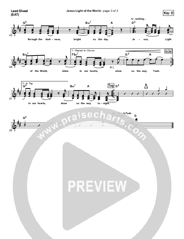 Jesus Light Of The World Lead Sheet (Third Day)