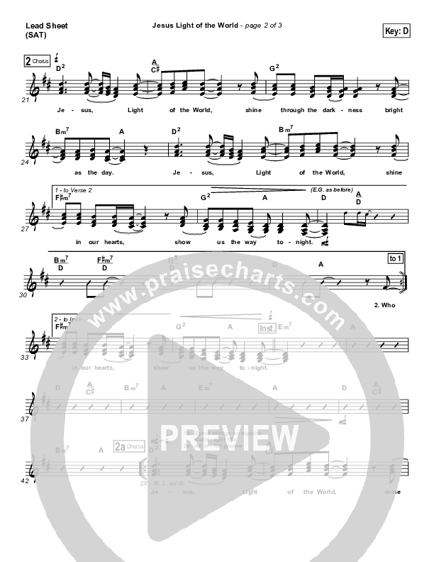 Jesus Light Of The World Lead Sheet (SAT) (Third Day)