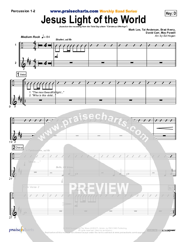 Jesus Light Of The World Percussion 1/2 (Third Day)