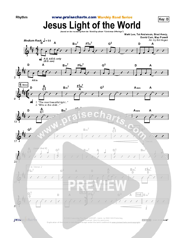 Jesus Light Of The World Rhythm Chart (Third Day)
