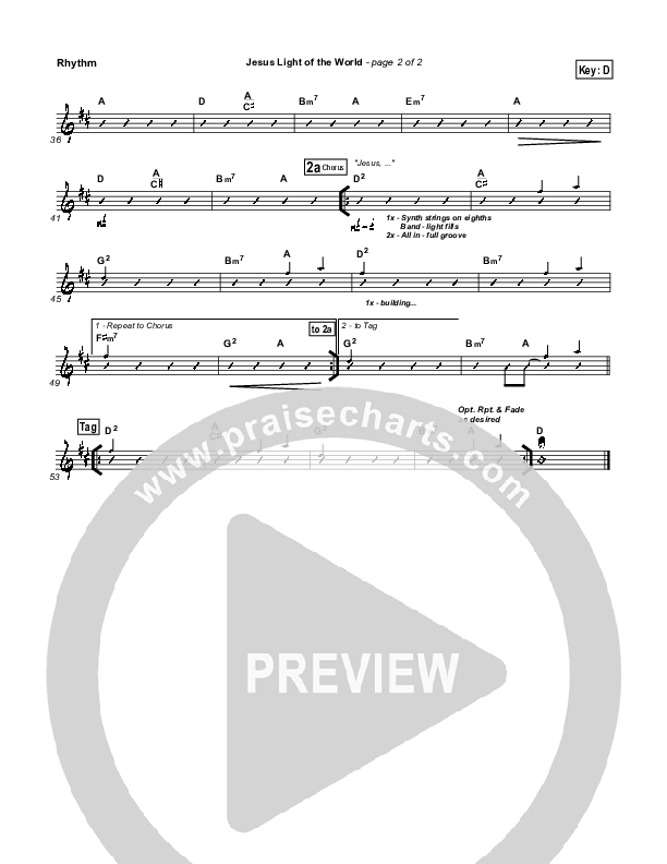 Jesus Light Of The World Rhythm Chart (Third Day)