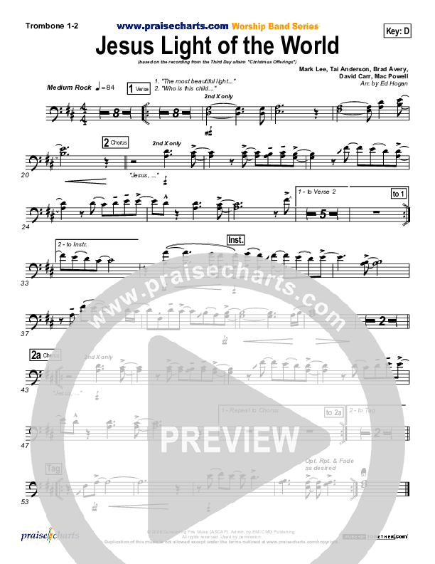 Jesus Light Of The World Trombone 1/2 (Third Day)