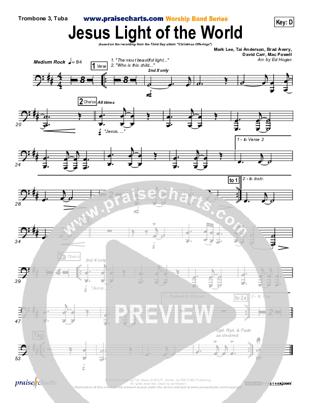 Jesus Light Of The World Trombone 3/Tuba (Third Day)