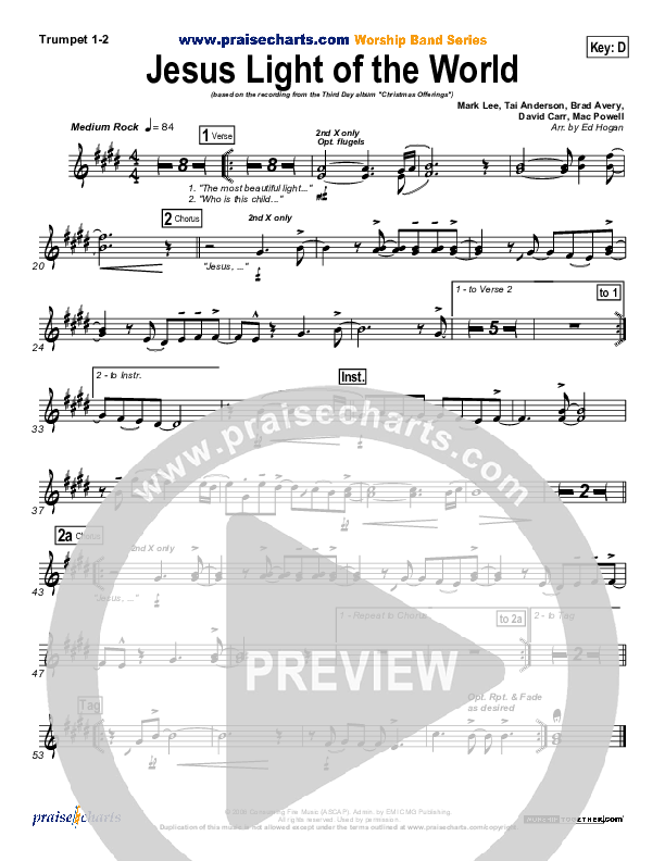 Jesus Light Of The World Brass Pack (Third Day)