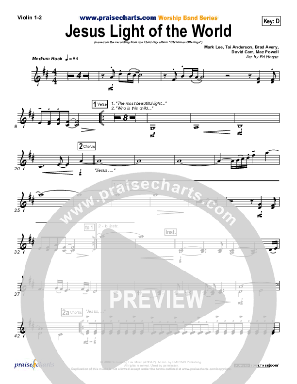 Jesus Light Of The World Violin 1/2 (Third Day)