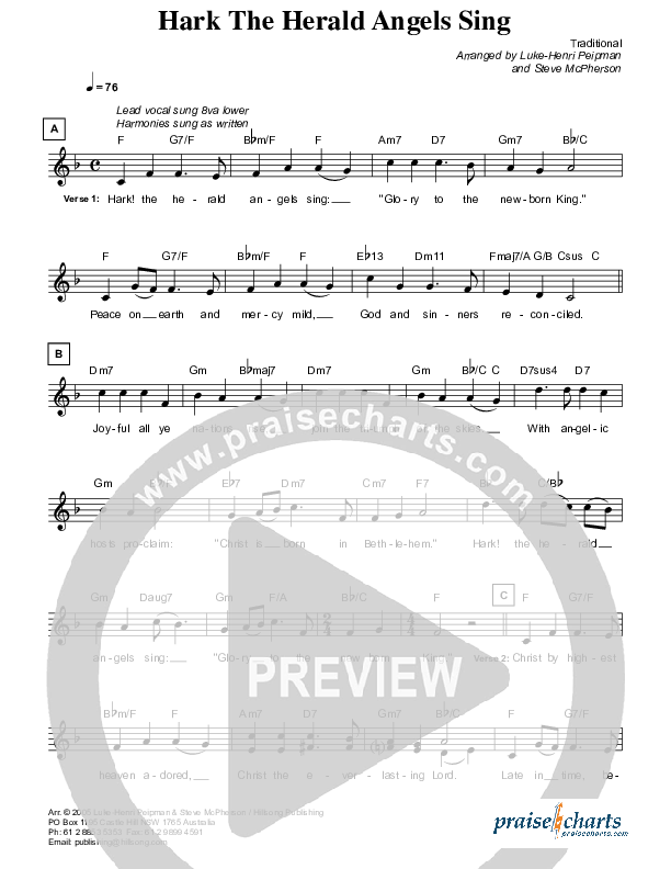 Hark The Herald Angels Sing Lead Sheet (Hillsong Worship)