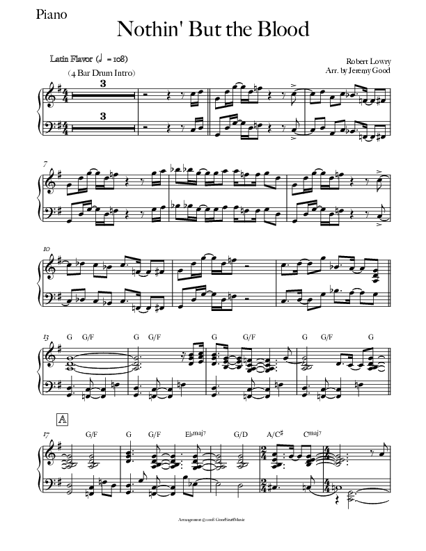 Nothing But The Blood (Instrumental) Piano Sheet (Good Jazz Series)
