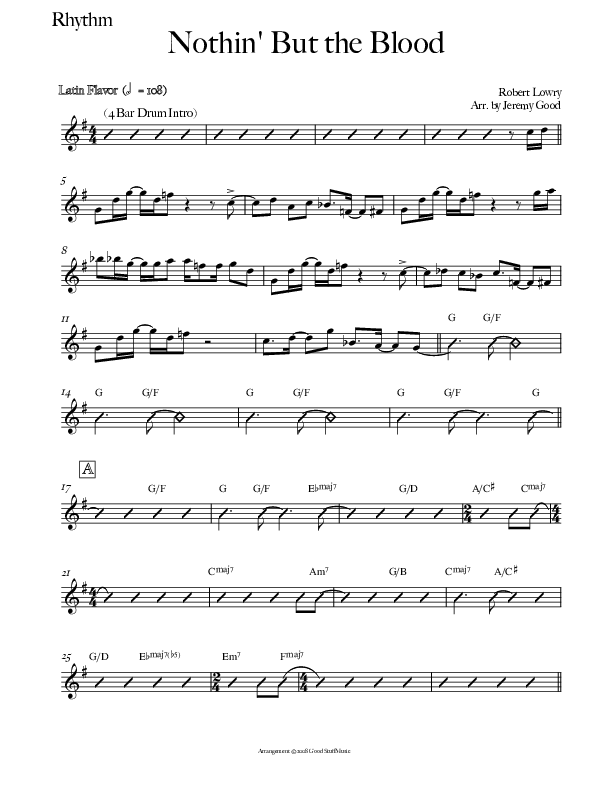 Nothing But The Blood (Instrumental) Rhythm Chart (Good Jazz Series)