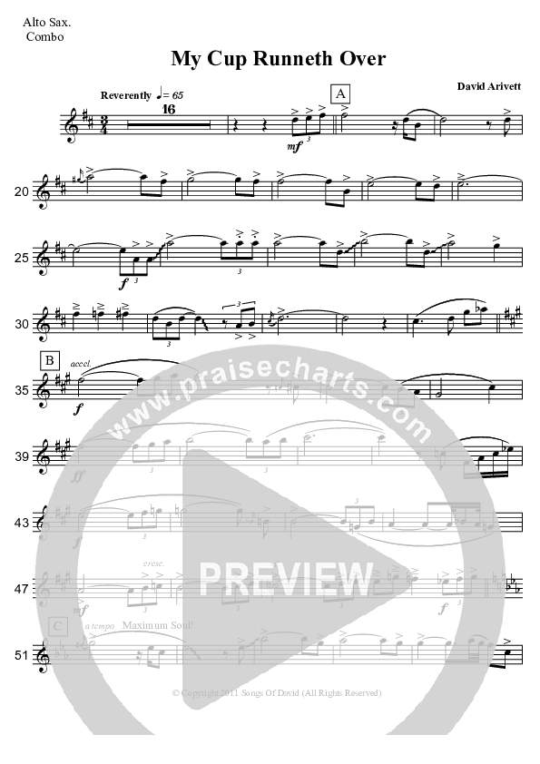 My Cup Runneth Over Alto Sax (David Arivett)