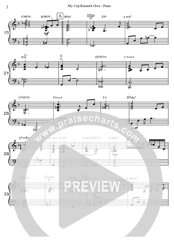 My Cup Runneth Over Piano Sheet (David Arivett)