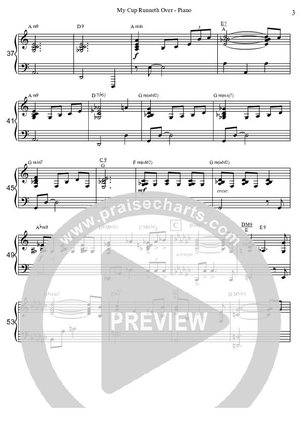 My Cup Runneth Over Piano Sheet (David Arivett)