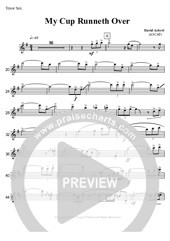 My Cup Runneth Over Tenor Sax 2 (David Arivett)