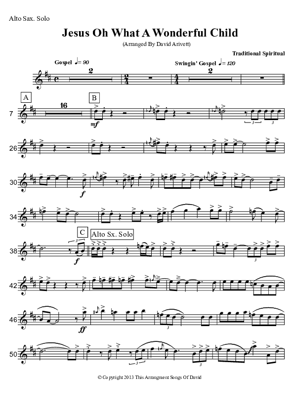 Jesus Oh What A Wonderful Child (Instrumental) Alto Sax (David Arivett)