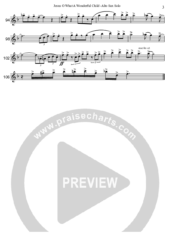 Jesus Oh What A Wonderful Child (Instrumental) Alto Sax (David Arivett)