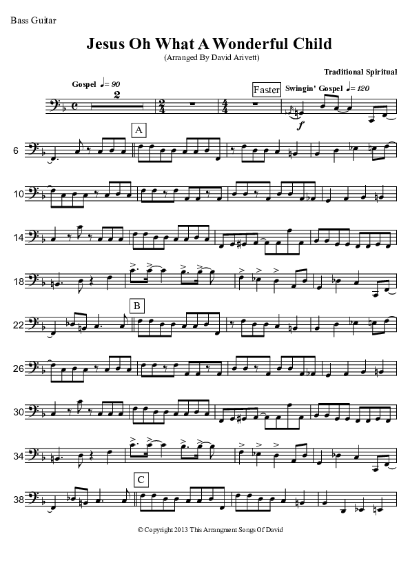 Jesus Oh What A Wonderful Child (Instrumental) Bass Guitar (David Arivett)
