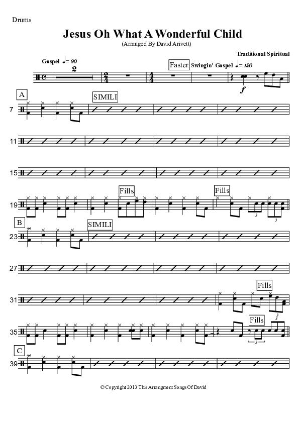 Jesus Oh What A Wonderful Child (Instrumental) Drum Set (David Arivett)