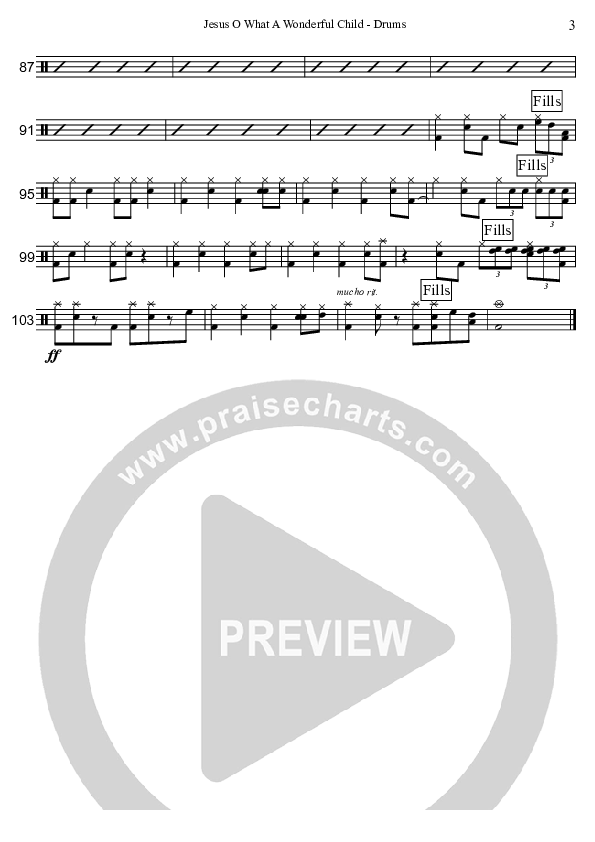 Jesus Oh What A Wonderful Child (Instrumental) Drum Set (David Arivett)