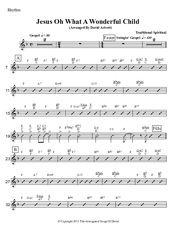 Jesus Oh What A Wonderful Child (Instrumental) Rhythm Chart (David Arivett)