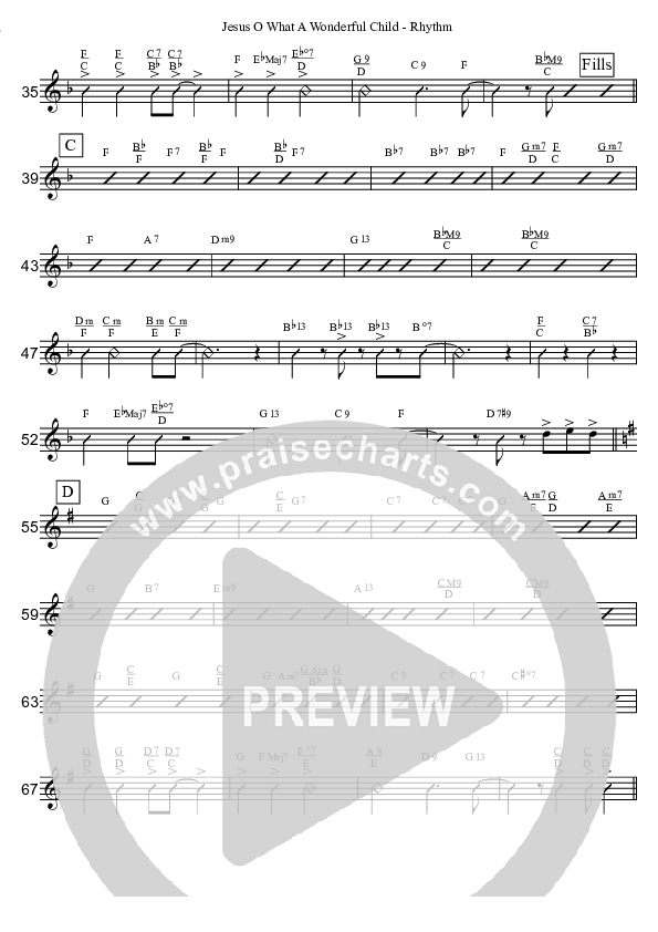Jesus Oh What A Wonderful Child (Instrumental) Rhythm Chart (David Arivett)
