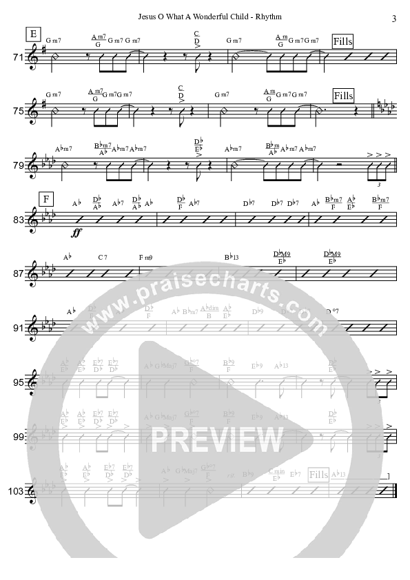 Jesus Oh What A Wonderful Child (Instrumental) Rhythm Chart (David Arivett)