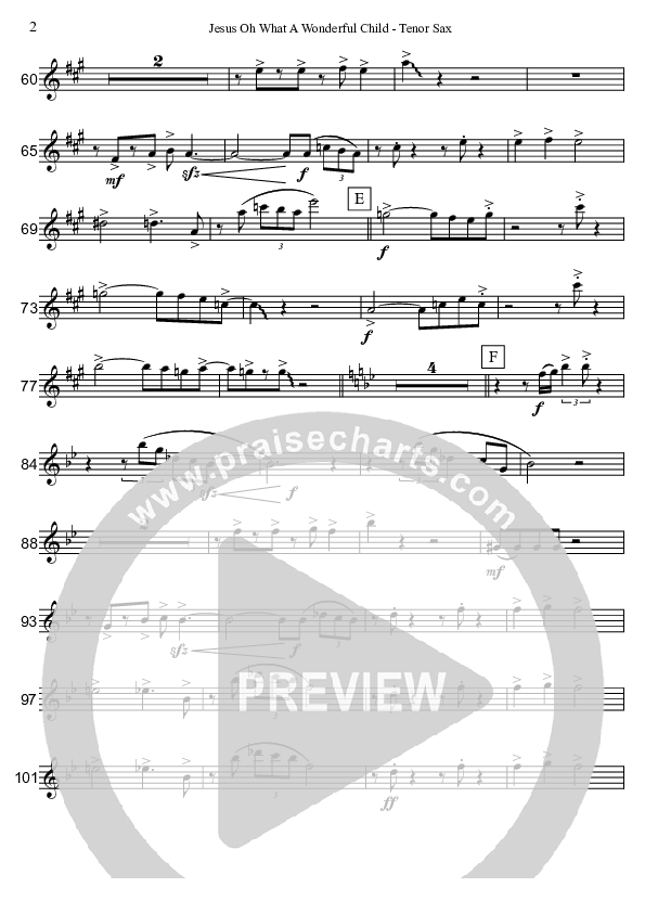 Jesus Oh What A Wonderful Child (Instrumental) Tenor Sax 1 (David Arivett)
