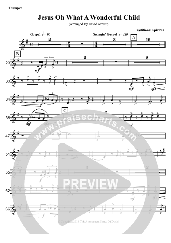 Jesus Oh What A Wonderful Child (Instrumental) Trumpet (David Arivett)