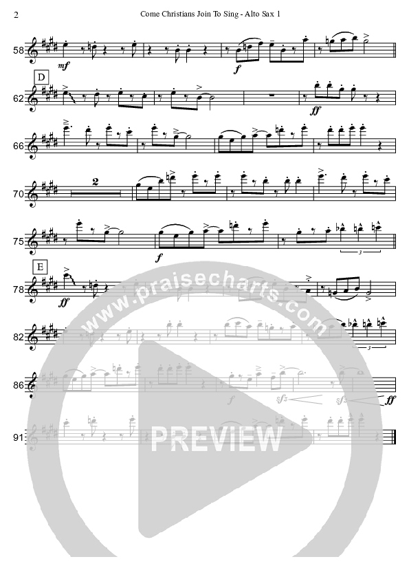 Come Christians Join To Sing (Instrumental) Alto Sax 1/2 (David Arivett)