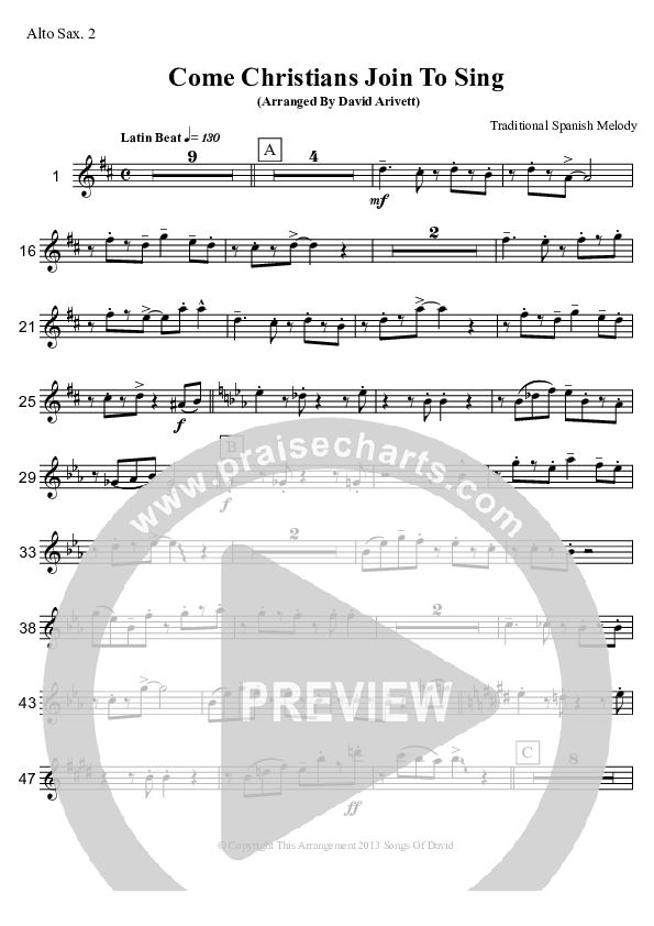 Come Christians Join To Sing (Instrumental) Alto Sax 1/2 (David Arivett)