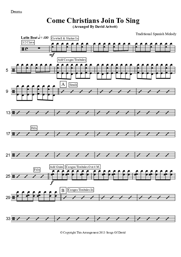 Come Christians Join To Sing (Instrumental) Drum Set (David Arivett)