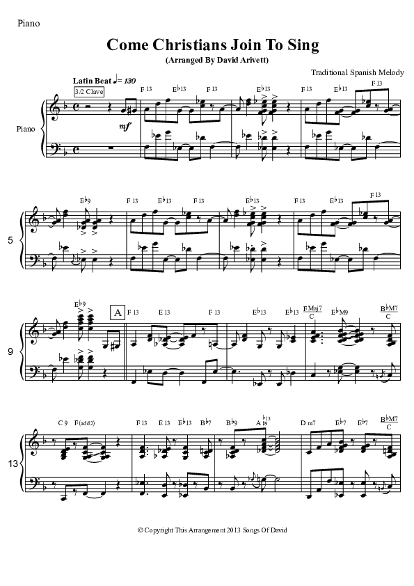 Come Christians Join To Sing (Instrumental) Piano Sheet (David Arivett)
