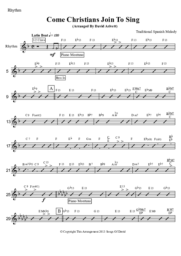Come Christians Join To Sing (Instrumental) Rhythm Chart (David Arivett)