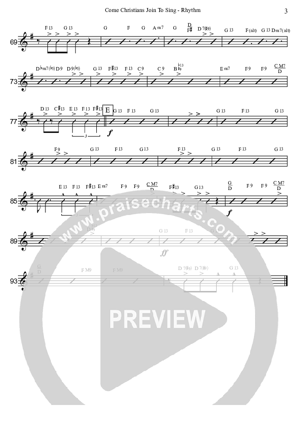 Come Christians Join To Sing (Instrumental) Rhythm Chart (David Arivett)