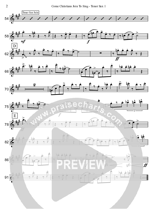 Come Christians Join To Sing (Instrumental) Tenor Sax 1/2 (David Arivett)