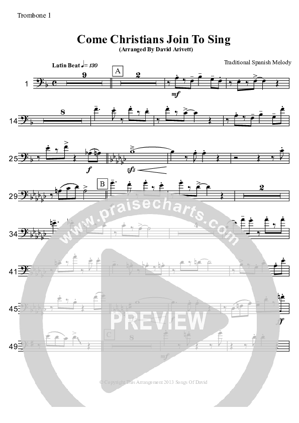 Come Christians Join To Sing (Instrumental) Trombone 1 (David Arivett)
