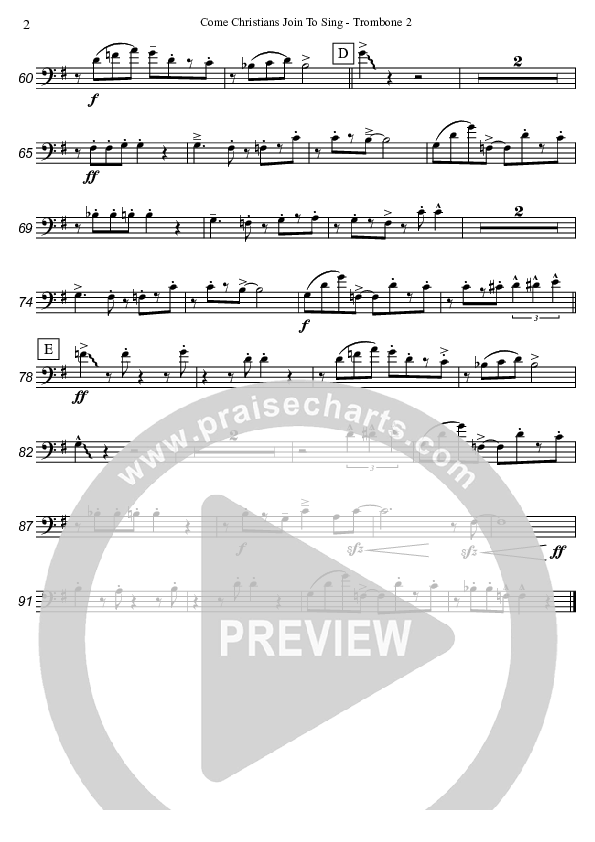 Come Christians Join To Sing (Instrumental) Trombone 2 (David Arivett)