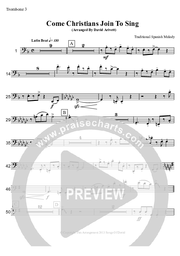 Come Christians Join To Sing (Instrumental) Trombone 3 (David Arivett)