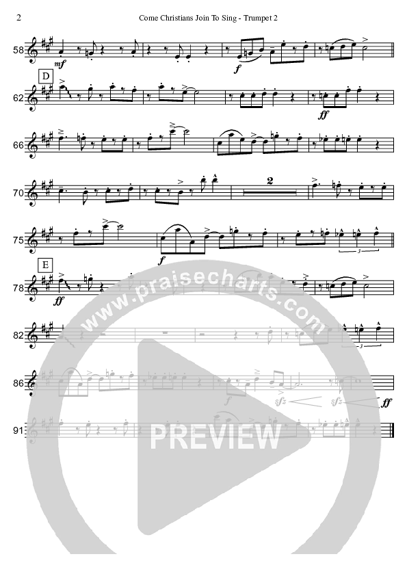 Come Christians Join To Sing (Instrumental) Trumpet 2 (David Arivett)
