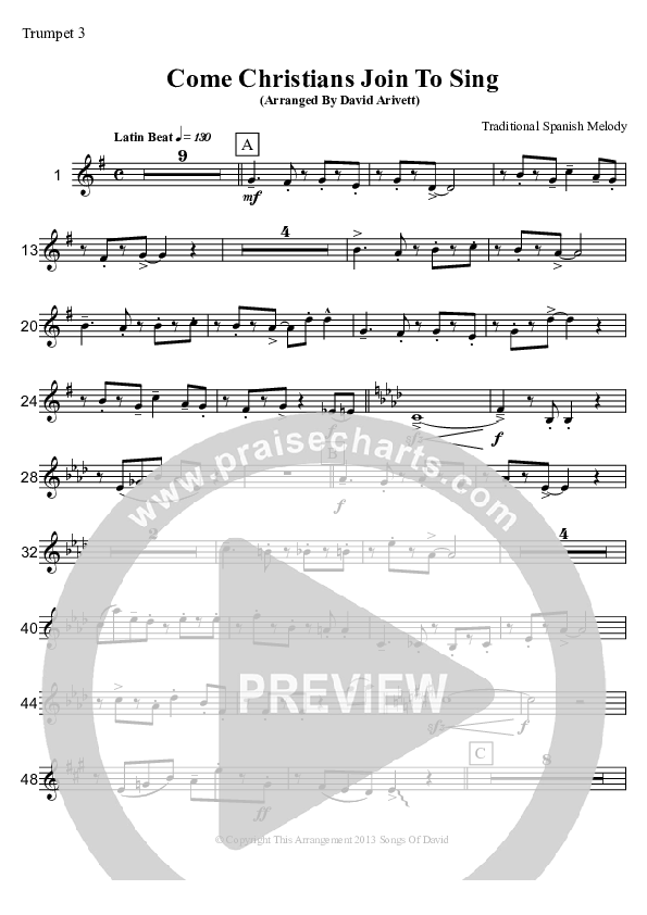 Come Christians Join To Sing (Instrumental) Trumpet 3 (David Arivett)