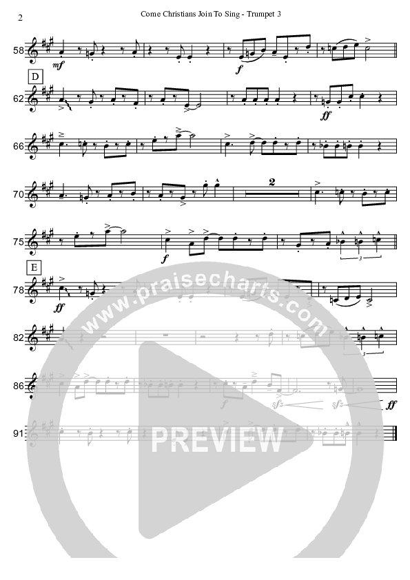 Come Christians Join To Sing (Instrumental) Trumpet 3 (David Arivett)