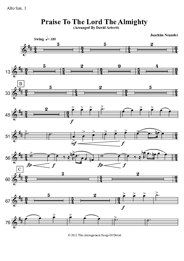 Praise To The Lord The Almighty  Alto Sax 1/2 (David Arivett)