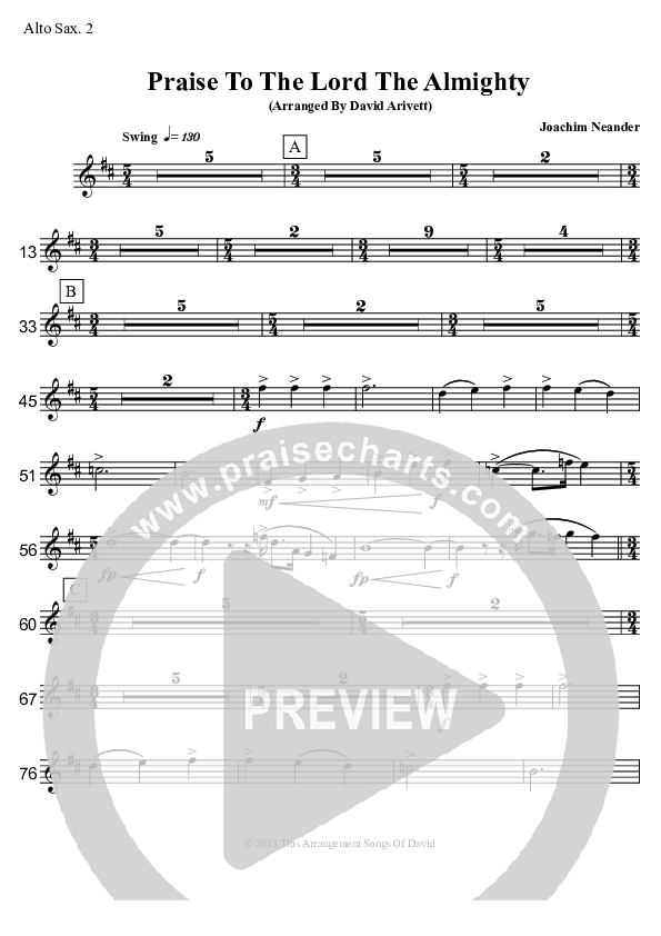 Praise To The Lord The Almighty  Alto Sax 1/2 (David Arivett)