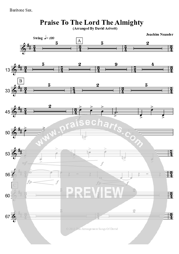 Praise To The Lord The Almighty  Bari Sax (David Arivett)