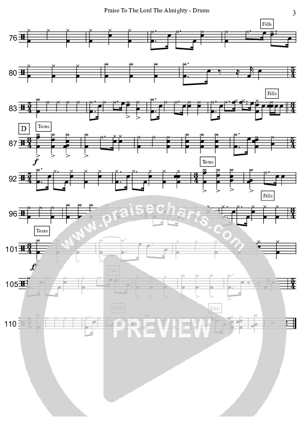 Praise To The Lord The Almighty  Drum Set (David Arivett)