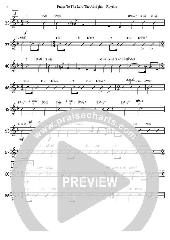 Praise To The Lord The Almighty  Rhythm Chart (David Arivett)