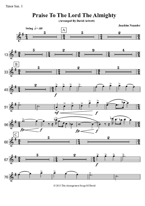 Praise To The Lord The Almighty  Tenor Sax 1/2 (David Arivett)