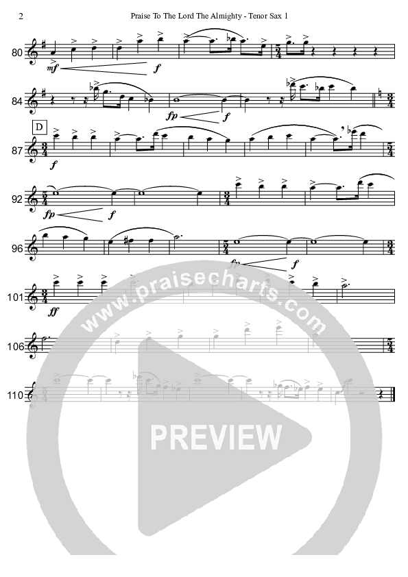 Praise To The Lord The Almighty  Tenor Sax 1/2 (David Arivett)
