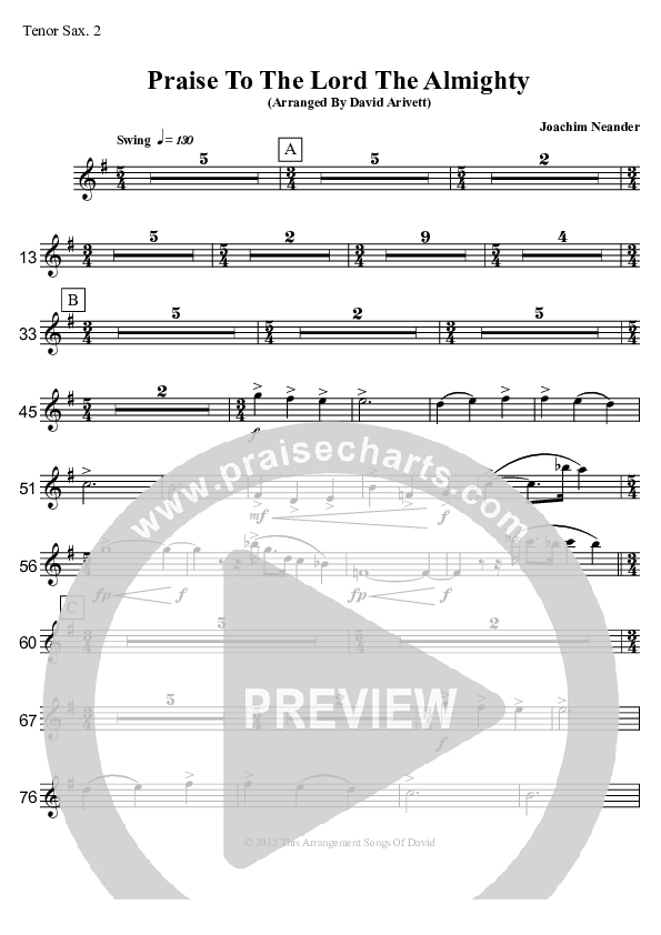 Praise To The Lord The Almighty  Tenor Sax 1/2 (David Arivett)