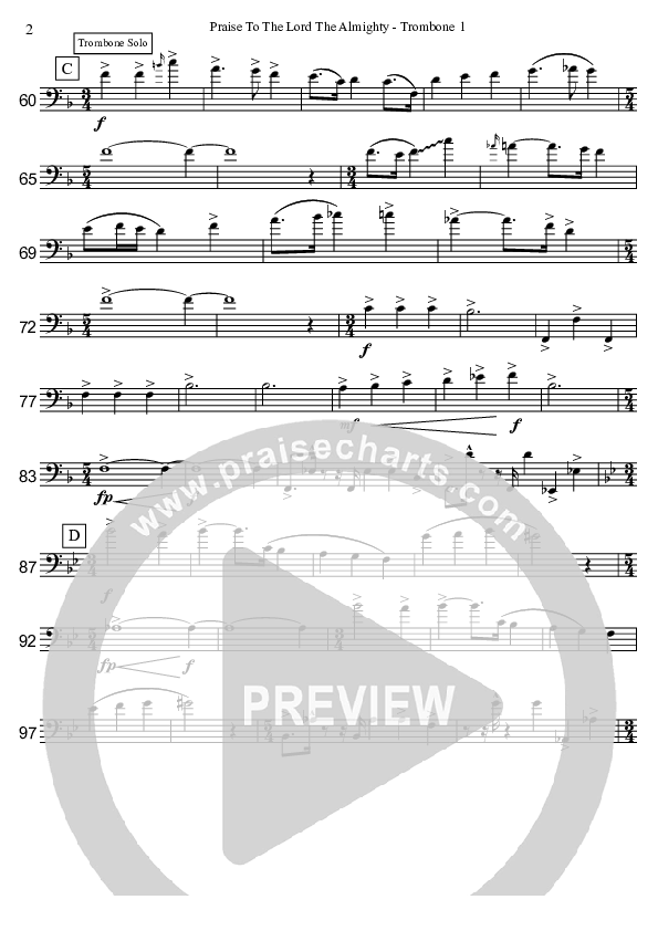 Praise To The Lord The Almighty  Trombone 1 (David Arivett)