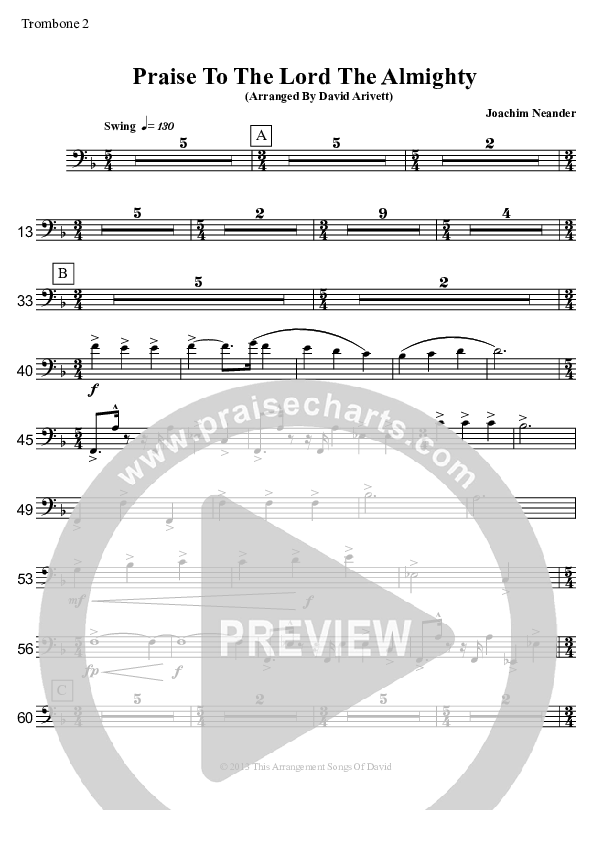 Praise To The Lord The Almighty  Trombone 2 (David Arivett)