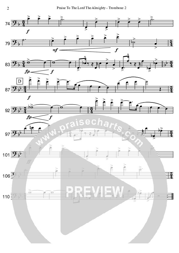 Praise To The Lord The Almighty  Trombone 2 (David Arivett)